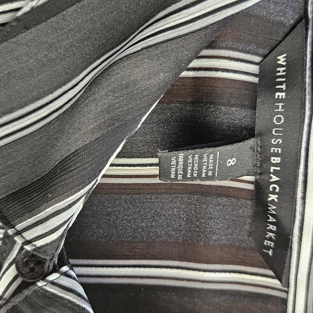 White House Black Market Sheer Black Striped Blouse - Picture 4 of 6